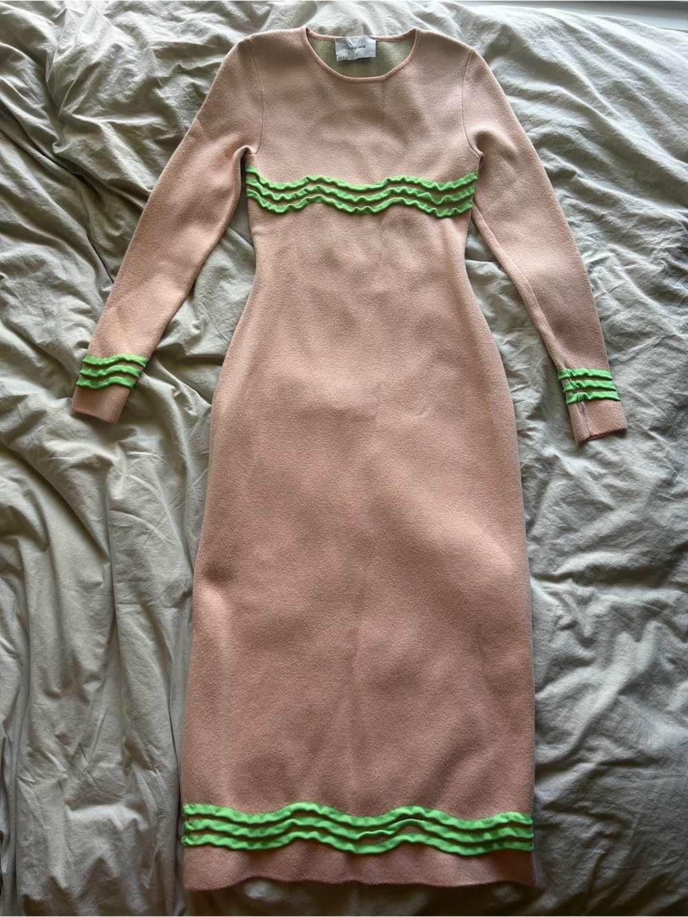 The Wolf Gang Rose Long-Sleeve Dress with Green Trim